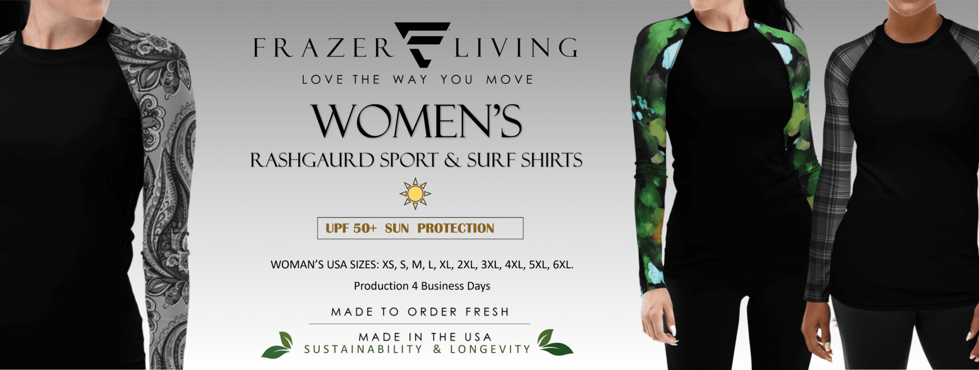 Women's rashguard sport & surf shirts.