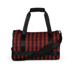 Red and black plaid duffel bag.