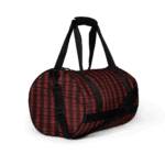 Red and black plaid duffel bag.