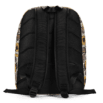 Black backpack with sunflower pattern.