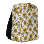 Black backpack with sunflower pattern.