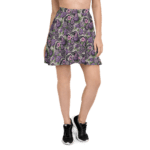 Woman wearing a floral print skater skirt.