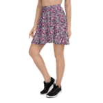 Woman wearing a floral skater skirt.