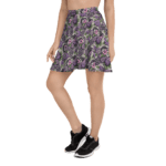 Woman wearing floral patterned skirt.