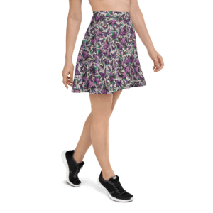 Woman in a floral skater skirt.