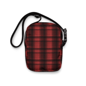 Red and black plaid shoulder bag.