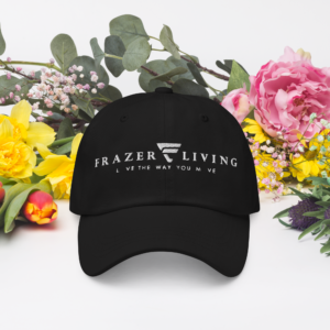 Black baseball cap with "Frazer Living" logo.