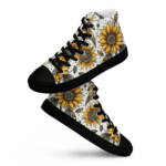 Black high-top sneakers with sunflower print.