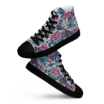 Floral patterned high-top sneakers.