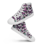 White high-top sneakers with butterfly print.