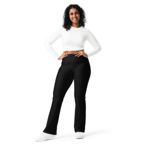 Woman in white shirt and black pants.