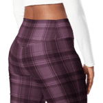 Purple plaid leggings on a woman.