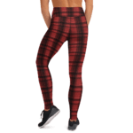 Red and black plaid leggings on a woman.