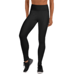 Woman wearing black leggings and sneakers.