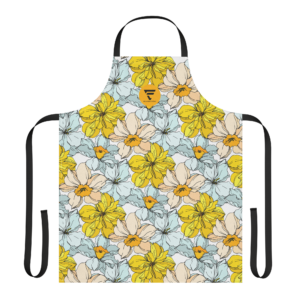 Sunlit Bloom | Tie Strap Apron | Sunny Yellow and Mint Blue Florals on White | Premium Lux