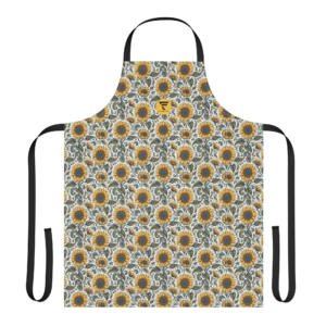Sunflower Meadow | Tie Strap Apron | Warm Yellow, Olive and Teal Leaf on White | Premium Luxe