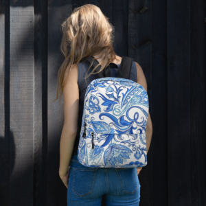 Maisie Indigo Paisley | Backpack with Pocket | Cobalt Blue | Premium Luxe