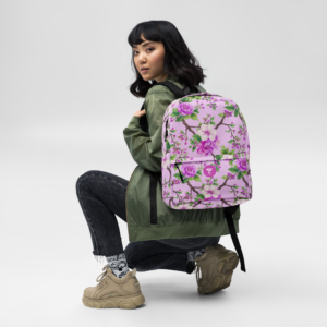 Secret Garden | Fuchsia Pink Peonies on Lilac Fog | Backpack with Zip Pocket | Premium Luxe