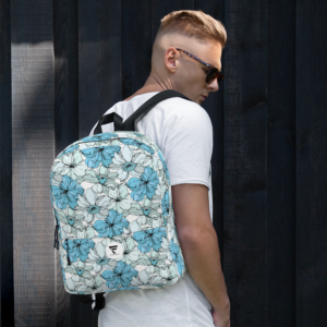 Coastal Bloom | Backpack with Pocket | Blue Mist Floral Collage | Premium Luxe