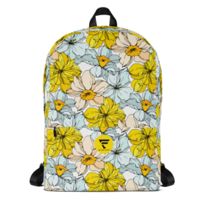 Sunlit Bloom | Backpack with Pocket | Sunny Yellow and Mint Blue on White | Premium Luxe