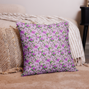 Secret Garden | Pillow Case Zip Cover | Fuchsia Peonies on Lilac | 18x18", 12x20", "24x24" | Premium Luxe