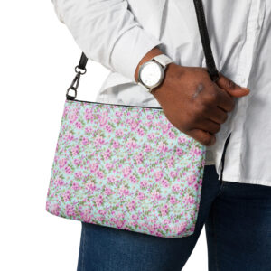 Cottage Chic | Crossbody Purse Handbag | Blush Pink Petals on Vista Green | 11" x 8" x 1 5" | Premium Luxe