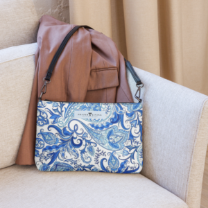 Maisie Indigo Paisley | Cross Body Purse Clutch Handbag | Cobalt, Navy Blue on White | 11″ × 8″ × 1.5″ | Premium Luxe | 10-13 days