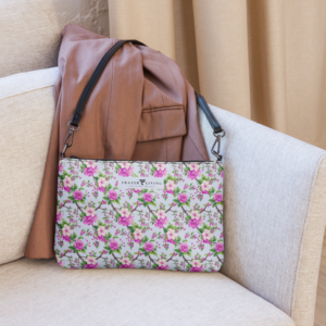 Secret Garden | Crossbody Clutch | Purse Handbag | Fuchsia Peony Florals on Pastel Blue | Long and Short Handles | 9-12 Days | Premium Luxe