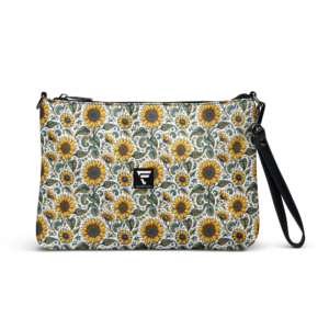 Sunflower Meadow | Crossbody Purse | Warm Yellow, Olive and Teal Leaf on White | Premium Luxe