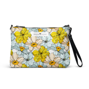 Sunlit Bloom | Crossbody Purse Handbag | Sunny Yellow and Mint Blue on White | Premium Luxe