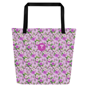 Pink Peony Apple Blossom on Lavender | Large Tote Bag with Large Pocket | One Size | Premium Luxe