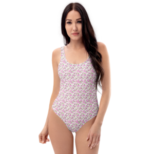 Cottage Chic | One-Piece Swimsuit | Blush Pink Petals on White | Premium Luxe