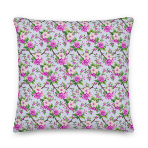Secret Garden | Premium Linen Pillow Case with Pillow Insert | Apple Blossom and Pink Peonies | 18x18", 12x20", 22x22" | Premium Luxe