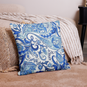 Maisie Indigo Paisley | Smooth Throw Pillow Case Cover with Zipper | Cobalt Blue on White Paisley | 7-9 days | 3 Sizes | Premium Luxe