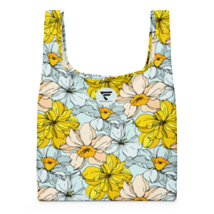 Sunlit Bloom | Shopping Bag | Sunny Yellow and Mint Blue Florals on White | Premium Luxe