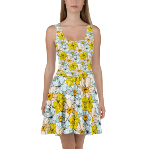 Sunlit Bloom | Skater Dress | Yellow and Mint Florals on White | Premium Luxe