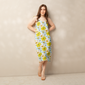 Sunlit Bloom | Tie-strap Midi Dress | Sunny Yellow and Mint | Premium Luxe