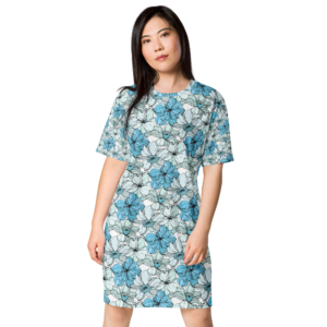 Coastal Bloom | Shift Dress | Blue Mist Floral Collage on White | Premium Luxe