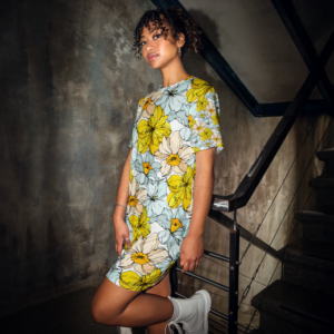 Sunlit Bloom | Shift Dress | Yellow and Mint Florals on White | Premium Luxe