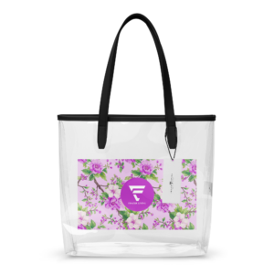 Seacret Garden | Clear Tote Bag | Fuchsia Pink Peoney Florals on Lilac Fog | One Size | Premium Luxe