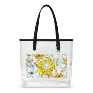 Sunlit Bloom | Clear Tote Bag | Sunny Yellow and Mint Blue Florals on White | Premium Luxe