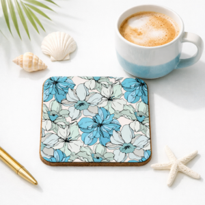 Coastal Bloom | Cork-back Coaster | Blue Mint Florals | One Single Unit | Premium Luxe