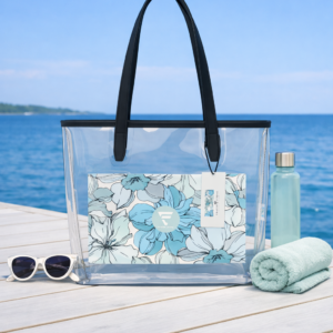 Coastal Bloom | Clear Tote Bag | Blue Mint Floral Collage | Premium Luxe