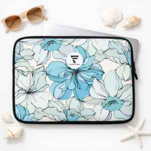 Coastal Bloom | Laptop Sleeve Zip Cover | Mint Blue Florals | Fits 13" and 15" Laptops | Premium Luxe