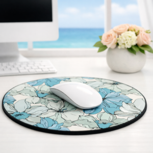 Coastal Bloom | Round Mouse Pad | Blue Mint Floral Collage | Premium Luxe