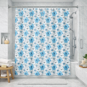 Coastal Bloom | Shower Curtain | Blue Mint Floral Collage on White | Premium Luxe