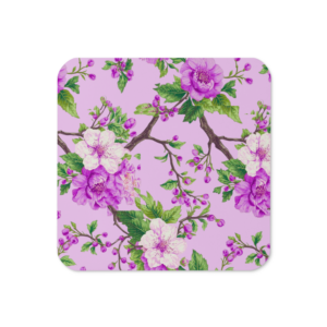 Secret Garden | Cork-back Coaster | Fuchsia Pink and Blush Florals on Lilac | Single Unit | Premium Luxe