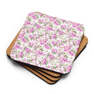 Cottage Chic | Cork‑Back Coaster (Single) | Blush Pink Petals on White | Premium Luxe