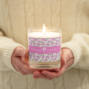 Cottage Chic | Hand‑Poured Soy Candle in Glass Carafe | Blush Pink Petals on White | Natural Unscented Aroma | Premium Luxe