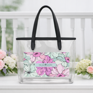 Lakeside Bloom | Clear Tote Bag Fuchsia | Pink Florals on White | Premium Luxe